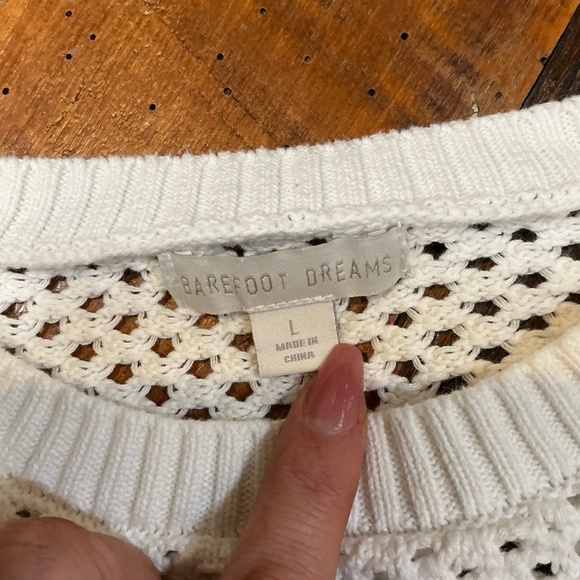 Barefoot Dreams Sunbleached Open Stitch Pullover Sweater in Pearl White Size L - Picture 4 of 7